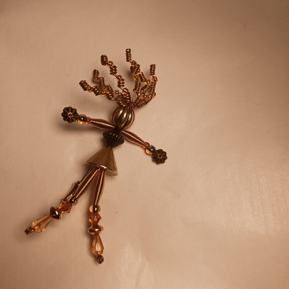 Vintage MoonBabies Gold Toned Figural Stickpin Wire Wild Hair Handmade BEADS - Picture 7 of 8